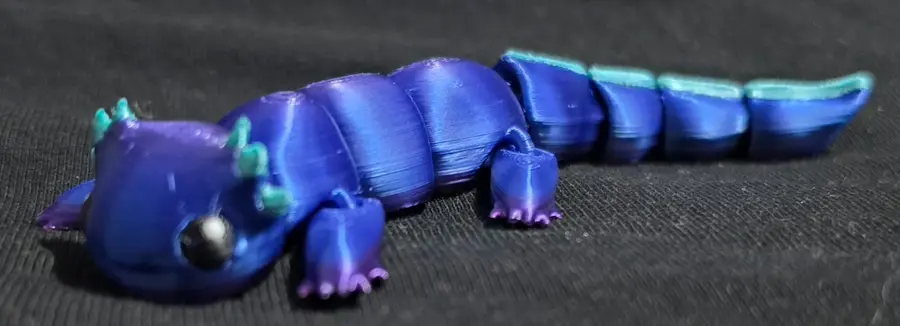 Axolotl, purple and blue, side view