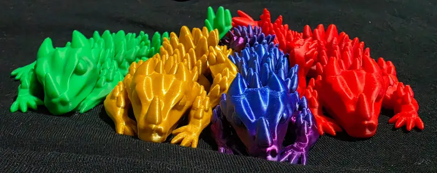 Articulated dragons, all four colours together, close up