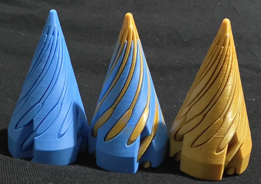 Passthrough cone fidgets, blue and gold, group